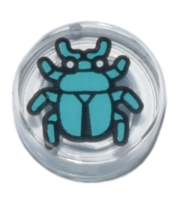 Trans-Clear Tile, Round 1 x 1 with Dark Turquoise Beetle Pattern