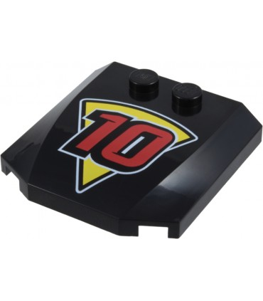 Black Wedge 4 x 4 x 2/3 Triple Curved with Yellow Pizza Slice and Red Number 10 with White Outlines Pattern