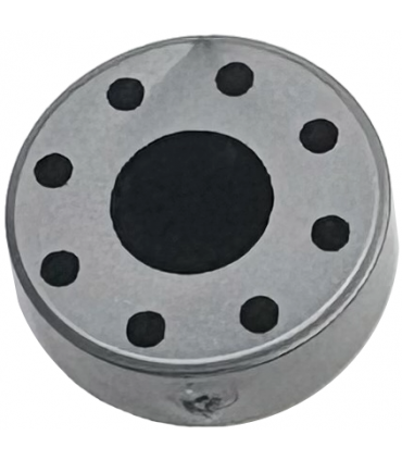 Flat Silver Tile, Round 1 x 1 with Black Center Circle and 8 Dots Pattern