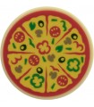 Tan Tile, Round 2 x 2 Sliced Pizza Tomato Sauce and Tomatoes, Yellow Cheese, Green Bell Peppers, Mushrooms Pattern
