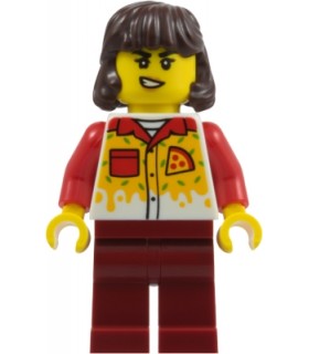 Pizza Delivery Driver - Female, Dark Red Legs, Dark Brown Hair Mid-Length