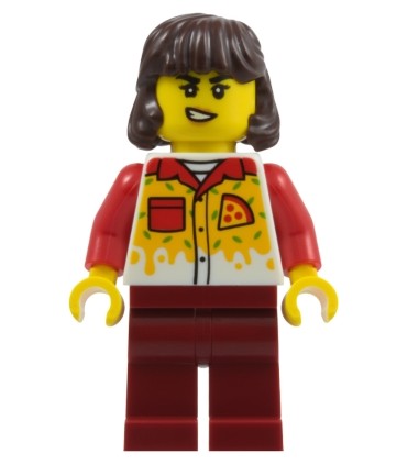 Pizza Delivery Driver - Female, Dark Red Legs, Dark Brown Hair Mid-Length