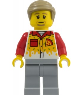 Pizza Delivery Driver - Male, Light Bluish Gray Legs, Dark Tan Hair