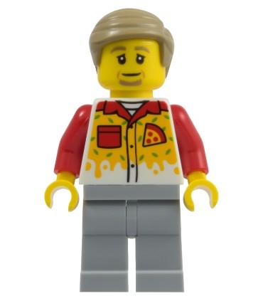 Pizza Delivery Driver - Male, Light Bluish Gray Legs, Dark Tan Hair