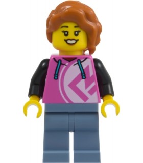Pizza Restaurant Patron - Female, Dark Pink Hoodie, Sand Blue Legs, Dark Orange Hair