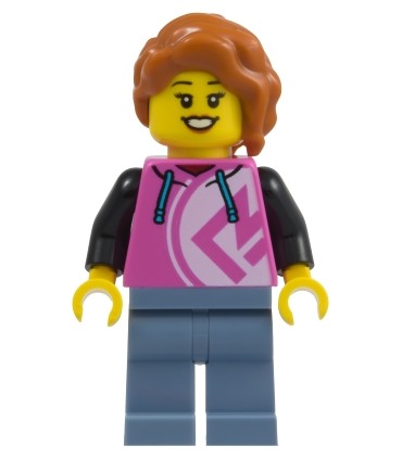 Pizza Restaurant Patron - Female, Dark Pink Hoodie, Sand Blue Legs, Dark Orange Hair