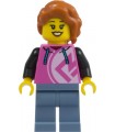Pizza Restaurant Patron - Female, Dark Pink Hoodie, Sand Blue Legs, Dark Orange Hair