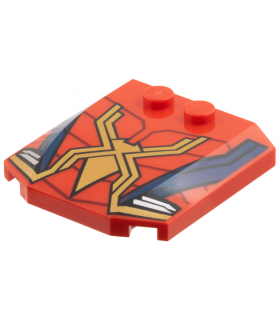 Red Wedge 4 x 4 x 2/3 Triple Curved with Dark Red Webs, Gold Spider, Dark Blue Stripes Pattern