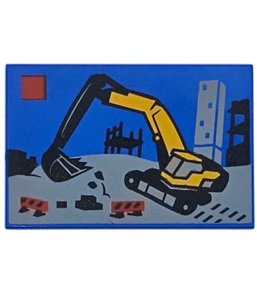 Blue Tile 2 x 3 with LEGO City Set Box Art Set 60420 Construction Excavator Pattern