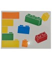 White Tile 6 x 8 with Yellow, Orange, Red, Bright Green and Dark Azure Stacked and Loose LEGO Bricks Pattern Model Left Side