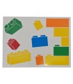 White Tile 6 x 8 with Yellow, Orange, Red, Bright Green and Dark Azure Stacked and Loose LEGO Bricks Pattern Model Right Side