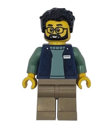 Delivery Worker - Male, Dark Blue Bodywarmer over Sand Green Sweater, Dark Tan Legs, Black Hair
