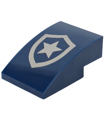 Dark Blue Slope, Curved 3 x 2 with Silver Police Star Badge Logo Pattern