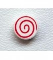 White Tile, Round 1 x 1 with Spiral Red Pattern