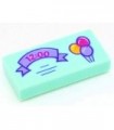 Light Aqua Tile 1 x 2 with Lavender Ribbon with '12:00' and 3 Balloons Pattern