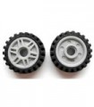 Light Bluish Gray Wheel 18mm D. x 8mm with Fake Bolts and Deep Spokes with Inner Ring with Black Tire Offset Tread