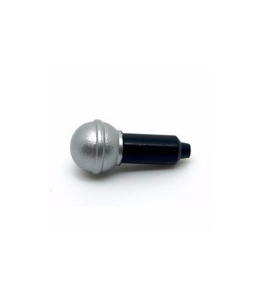 Black Minifigure, Utensil Microphone with Metallic Silver Top Half Screen Pattern