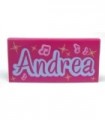Magenta Tile 2 x 4 with 'Andrea' and Music Notes Pattern