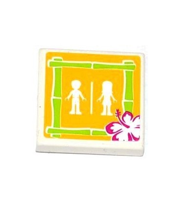 White Tile 2 x 2 with Flower and Male and Female Friends Minifigs Silhouettes (Unisex Restroom) Pattern (Sticker) - Set 41008