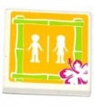 White Tile 2 x 2 with Flower and Male and Female Friends Minifigs Silhouettes (Unisex Restroom) Pattern (Sticker) - Set 41008