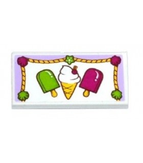 White Tile 2 x 4 with Ice Cream Cone, Popsicles and Rope Trim with Shells and Star Pattern (Sticker) - Set 41094