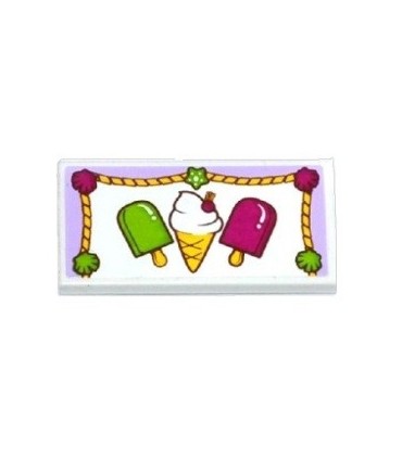 White Tile 2 x 4 with Ice Cream Cone, Popsicles and Rope Trim with Shells and Star Pattern (Sticker) - Set 41094