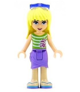 Friends Stephanie, Medium Lavender Wrap Skirt, Green Top with White Stripes, Sunglasses