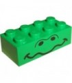 Green Brick 2 x 4 with Wavy Mouth and Nostrils Pattern