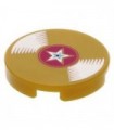 Pearl Gold Tile, Round 2 x 2 with Bottom Stud Holder with Vinyl Record with Magenta Center and Star Pattern