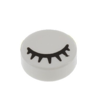 White Tile, Round 1 x 1 with Black Eye Closed with Eyelashes Pattern