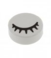 White Tile, Round 1 x 1 with Black Eye Closed with Eyelashes Pattern
