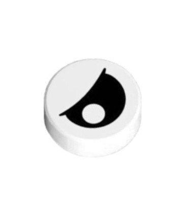 White Tile, Round 1 x 1 with Black Eye with Pupil Partially Closed Pattern