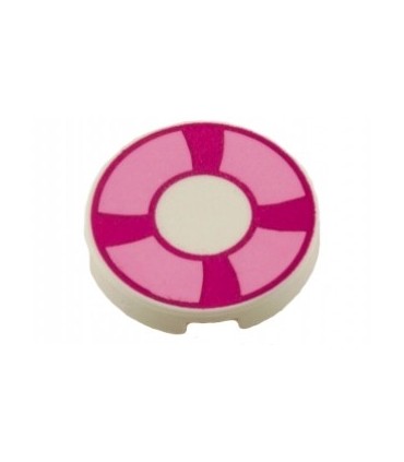 White Tile, Round 2 x 2 with Bottom Stud Holder with Magenta and Bright Pink Life Preserver, Curved Bands Pattern
