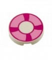White Tile, Round 2 x 2 with Bottom Stud Holder with Magenta and Bright Pink Life Preserver, Curved Bands Pattern
