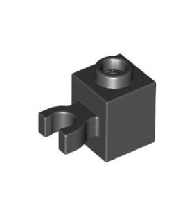Black Brick, Modified 1 x 1 with Clip Vertical (open O clip) - Hollow Stud