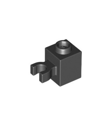 Black Brick, Modified 1 x 1 with Clip Vertical (open O clip) - Hollow Stud
