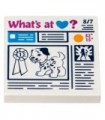 White Tile 2 x 2 with Prize Ribbon, Dog and 'What's at Heart?' Newspaper Pattern