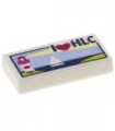 White Tile 1 x 2 with Lighthouse, Sailboat and 'I Heart HLC' Pattern