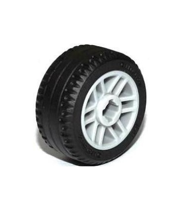Light Bluish Gray Wheel 14mm D. x 9.9mm with Center Groove, Fake Bolts and 6 Spokes with Black Tire 21 X 9.9