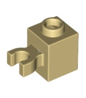 Tan Brick, Modified 1 x 1 with Clip Vertical (open O clip) - Hollow Stud