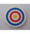 White Tile, Round 2 x 2 with Bottom Stud Holder with Blue and Red Circles and Yellow Dot Archery Target Pattern