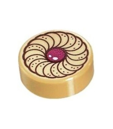 Tan Tile, Round 1 x 1 with Cookie Magenta Center Pattern