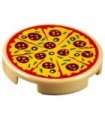 Tan Tile, Round 2 x 2 with Bottom Stud Holder with Pizza Pepperoni and Olive with Slice Marks Pattern