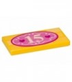 Bright Light Orange Tile 2 x 4 with Number '15' and Dark Pink Hearts in Oval Pattern