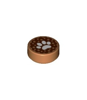 Medium Nougat Tile, Round 1 x 1 with White Animal Paw Print on Reddish Brown Background Pattern
