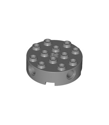 Dark Bluish Gray Brick, Round 4 x 4 with 4 Side Pin Holes and Center Axle Hole