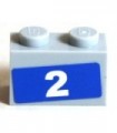 Light Bluish Gray Brick 1 x 2 with White '2' on Blue Background Pattern (Sticker) - Set 7641