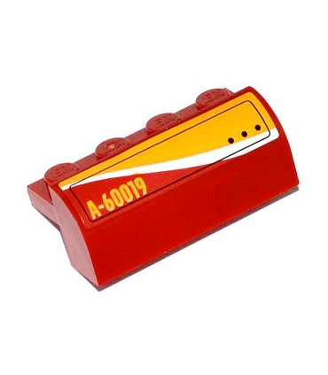 Red Brick, Modified 2 x 4 x 1 1/3 with Curved Top with Hatch and 'A-60019' Pattern Model Right Side (Sticker) - Set 60019