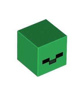 Green Minifig, Head Modified Cube with Minecraft Zombie Face Pattern