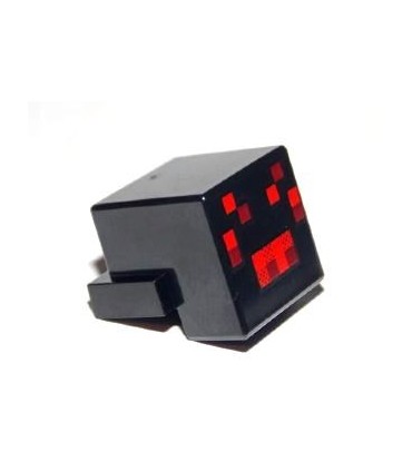 Black Plate, Modified 1 x 2 with Cube with Red and Dark Red Pixelated Face Pattern (Minecraft Spider)